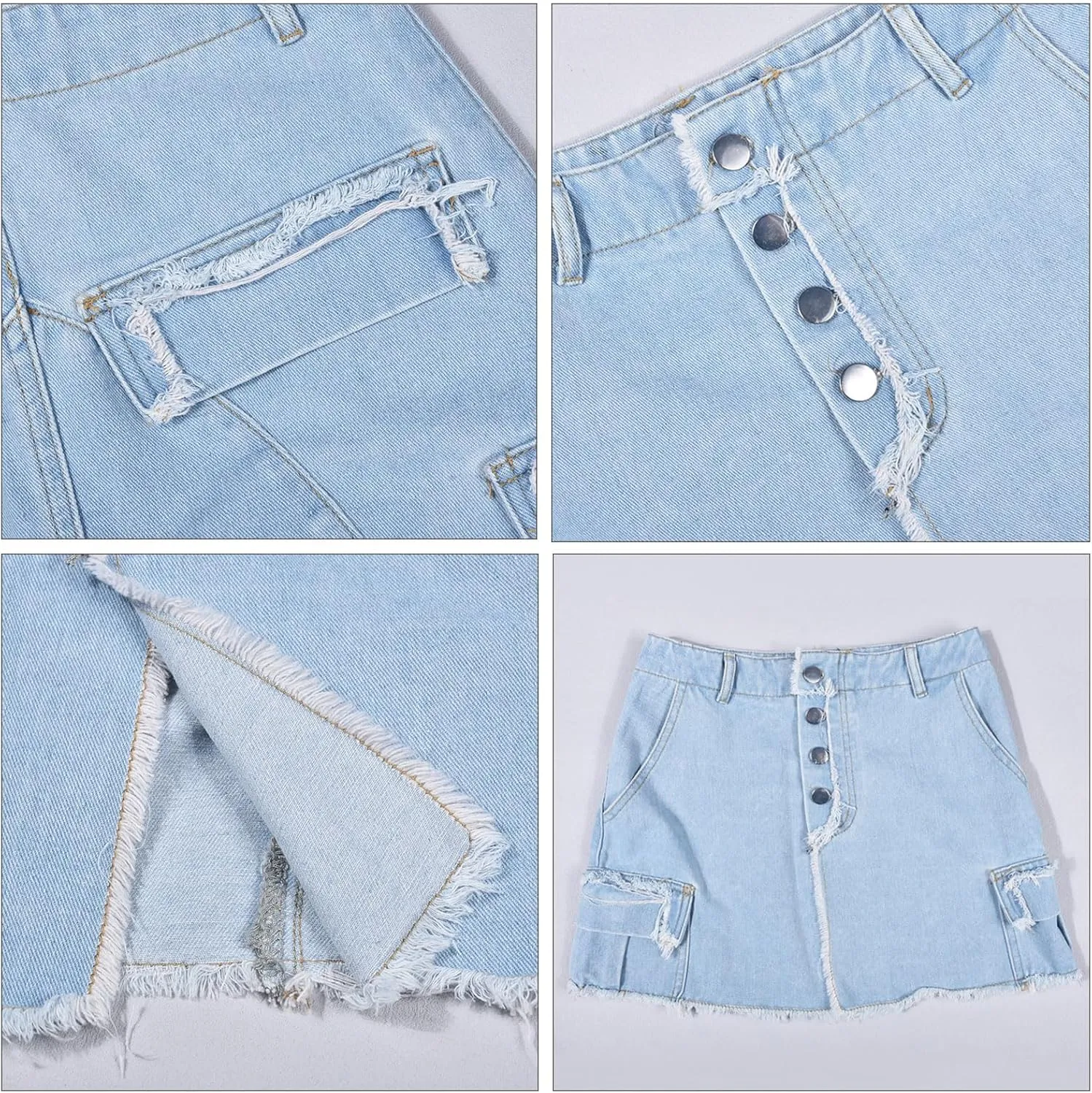 Women's Jean Skirts High Waist Split Denim Skirt Fashion Bodycon Skirt with Pocket Summer Skirt