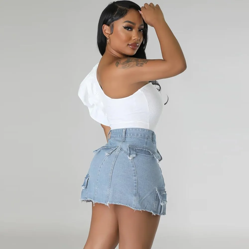 Women's Jean Skirts High Waist Split Denim Skirt Fashion Bodycon Skirt with Pocket Summer Skirt