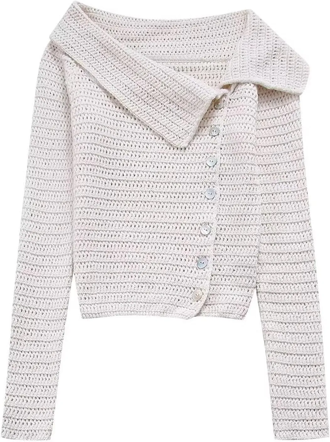 Women's Knit Cardigan Long Sleeve Sweater Asymmetric Side Button Lapel Short Warm Knitwear for Business Work Office