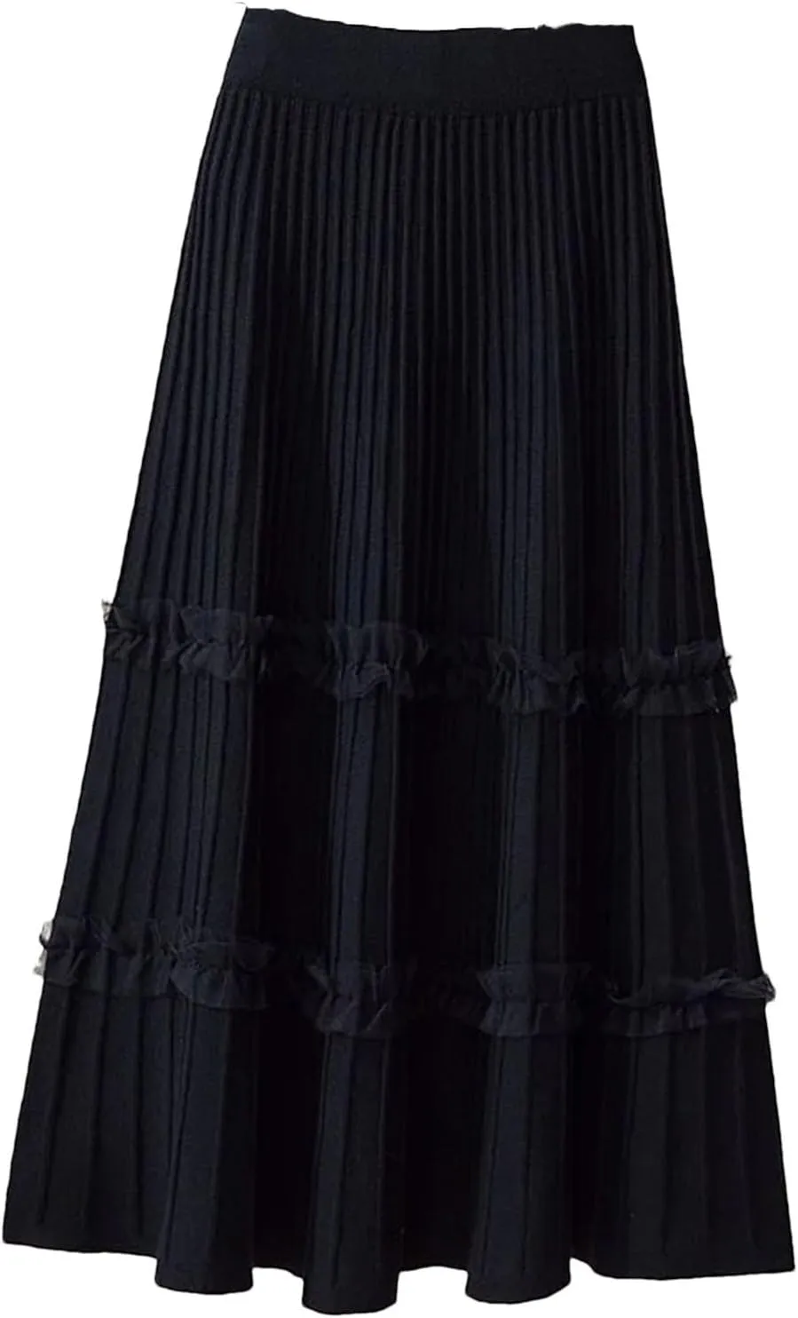 Women's Knitted Midi Pleated Skirt Solid Skirt A-Line Long Skirt Winter High Waist Skirt