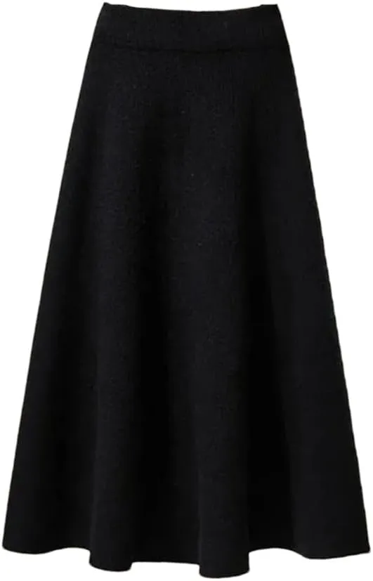 Women's Knitted Pleated Skirt Midi High Waist A-Line Sweater Skirt