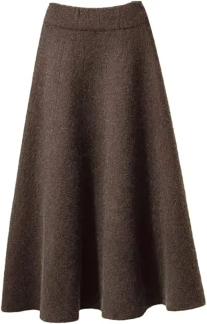 Women's Knitted Pleated Skirt Midi High Waist A-Line Sweater Skirt
