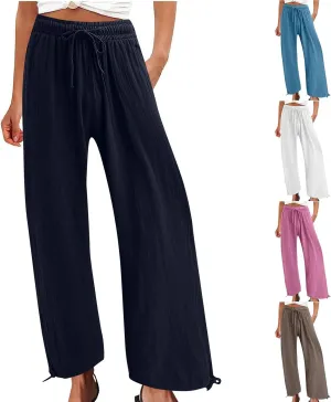 Women's Linen Palazzo Pants Drawstring Summer Wide Leg High Waist Casual Lounge Pant 2025 Beach Vacation Trousers