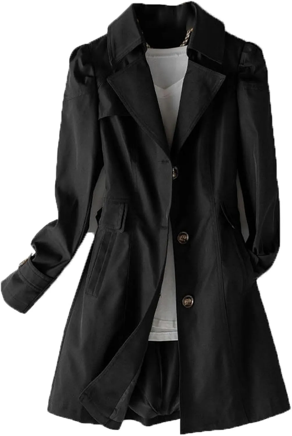 Women's Long Rain Jacket Single Breasted Fall Work Casual Spring Long Sleeve Dressy Button Up Slim Fit Trench Coat
