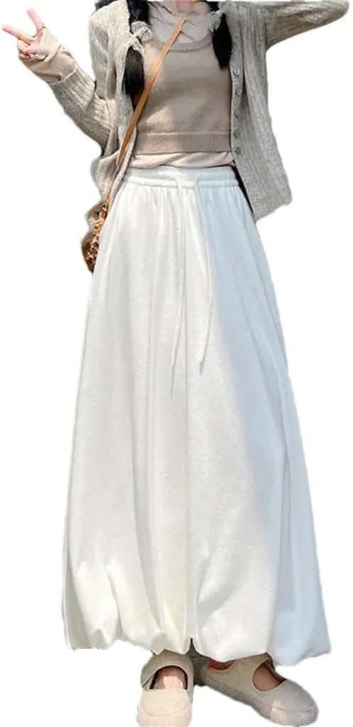 Women's Long Skirt Elastic Waist A-Line Solid Color Knitted Pleated Skirts