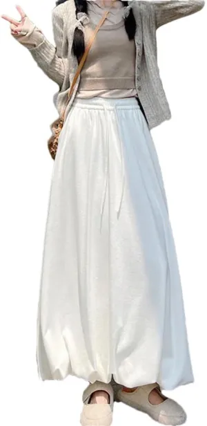 Women's Long Skirt Elastic Waist A-Line Solid Color Knitted Pleated Skirts