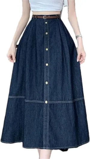 Women's Maxi Long Skirt  Summer Casual High Waisted A-Line Splicing Ruffle Denim Skirt
