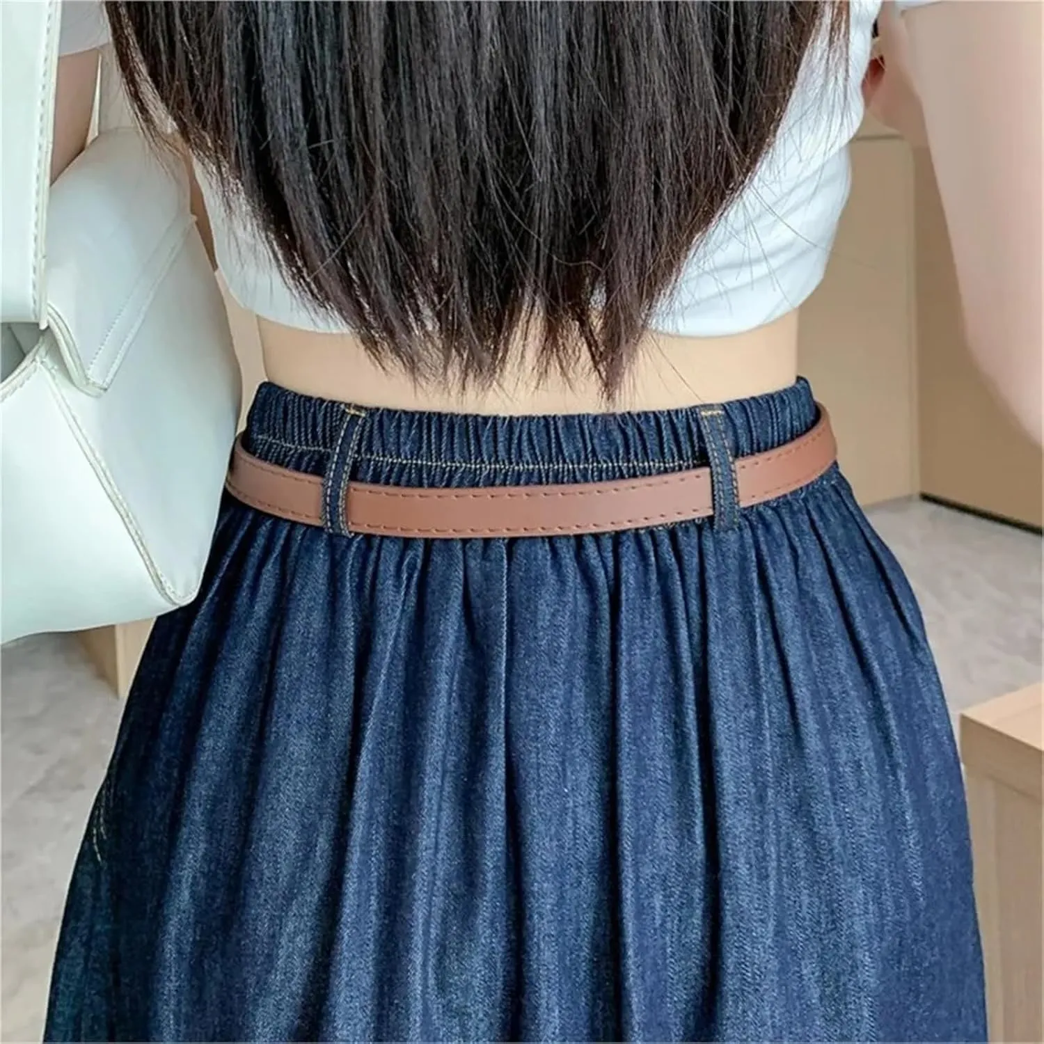 Women's Maxi Long Skirt  Summer Casual High Waisted A-Line Splicing Ruffle Denim Skirt