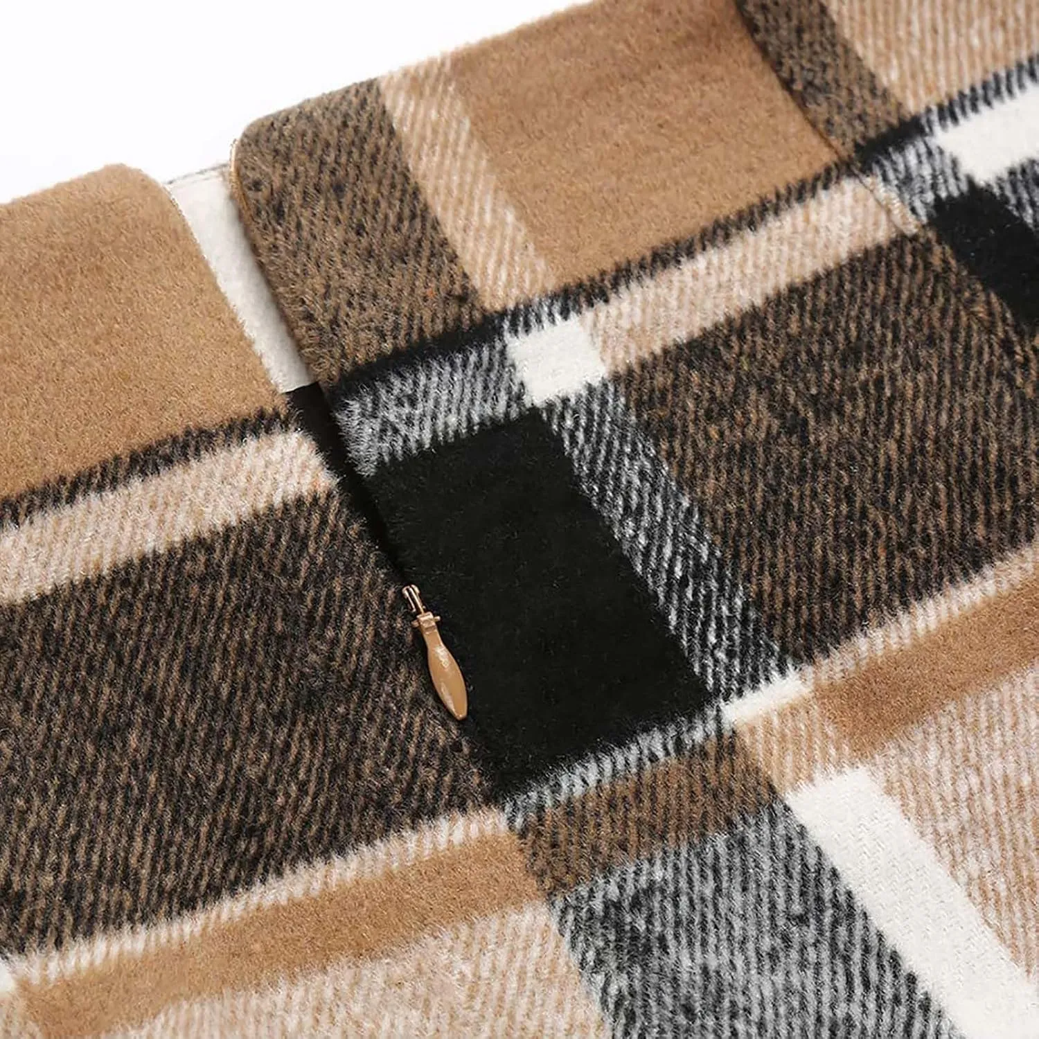 Women's Midi Wool Pencil Skirt Knee Length Elastic Waist Skirt Plaid Work Business Mini Skirts with Slit Zipper