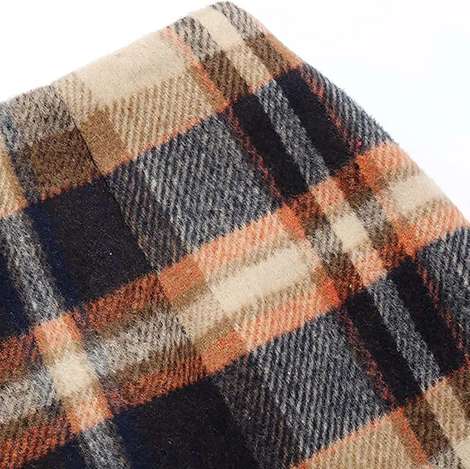 Women's Midi Wool Pencil Skirt Knee Length Elastic Waist Skirt Plaid Work Business Mini Skirts with Slit Zipper