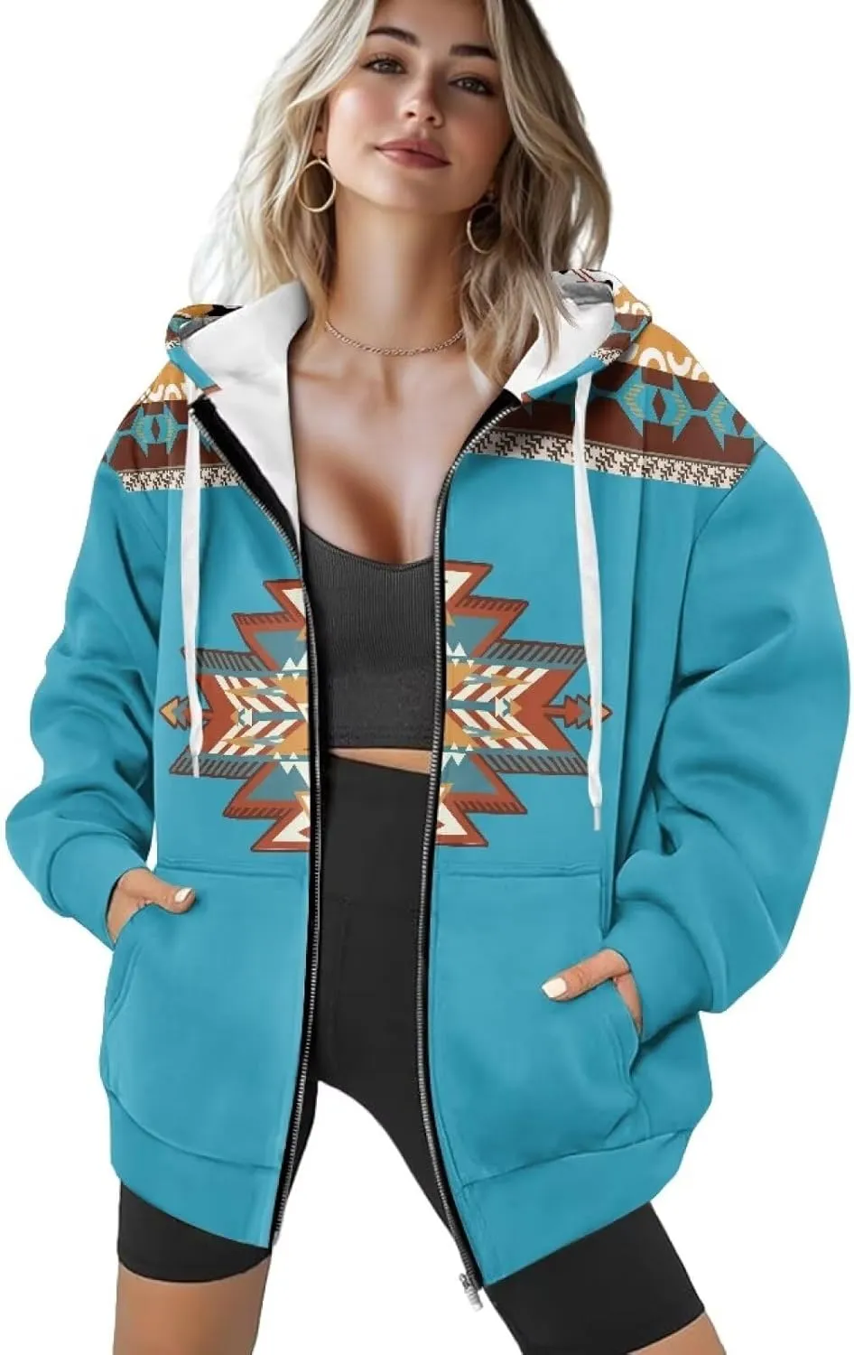 Women's Oversized Hoodies with Zipper Lightweight Fashion Full Zip Up Sweatshirts Jacket Outfit with Pockets