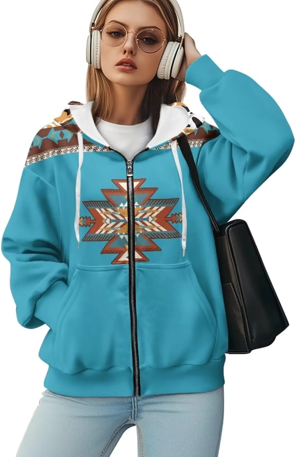 Women's Oversized Hoodies with Zipper Lightweight Fashion Full Zip Up Sweatshirts Jacket Outfit with Pockets
