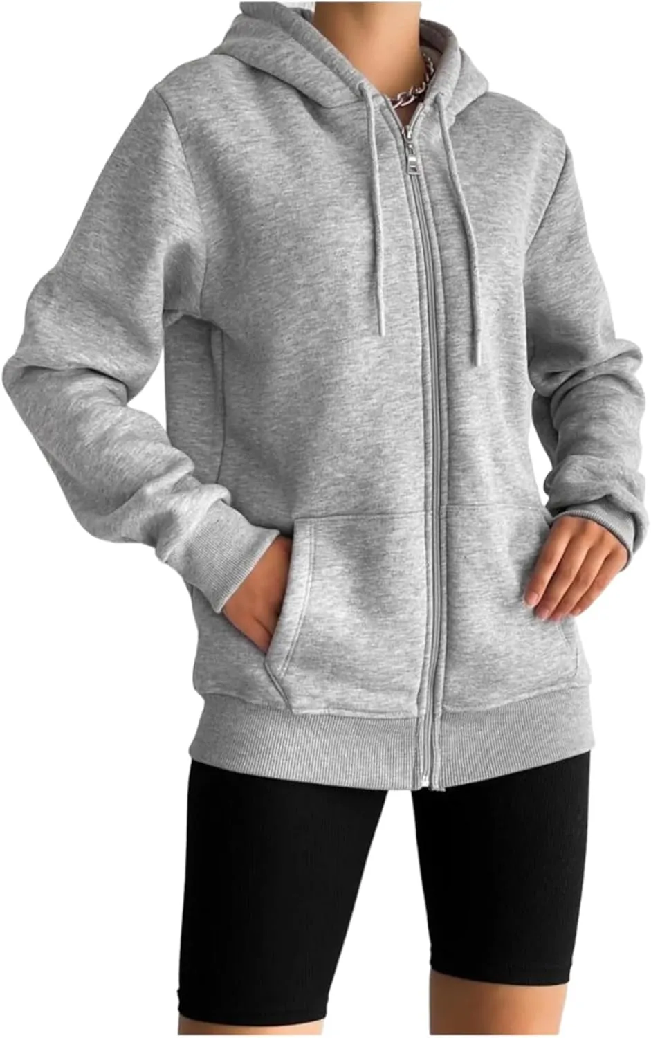 Women's Oversized Zip Up Long Sleeve Hoodie Sweatshirt (US, Alpha, Small, Regular, Regular, Grey)