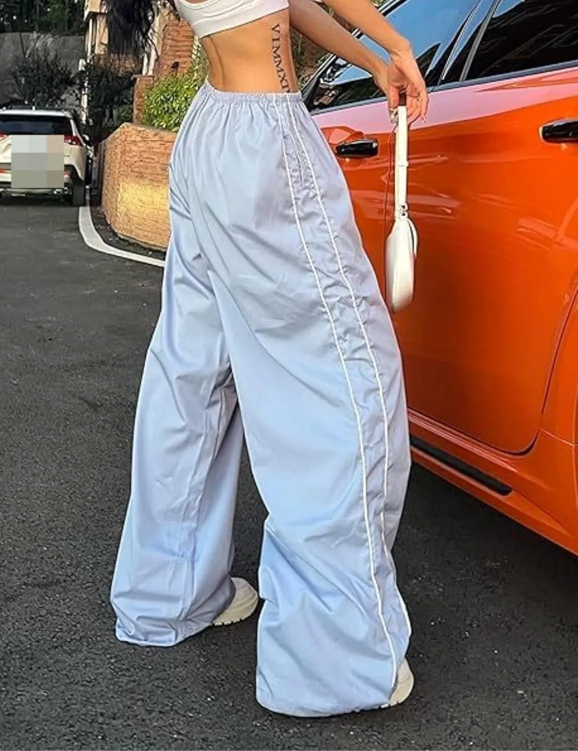 Womens Parachute Pants Y2k Baggy Wide Leg Track Pants Elastic Waist Jogger Sweatpants Hiking Pants Trousers 
