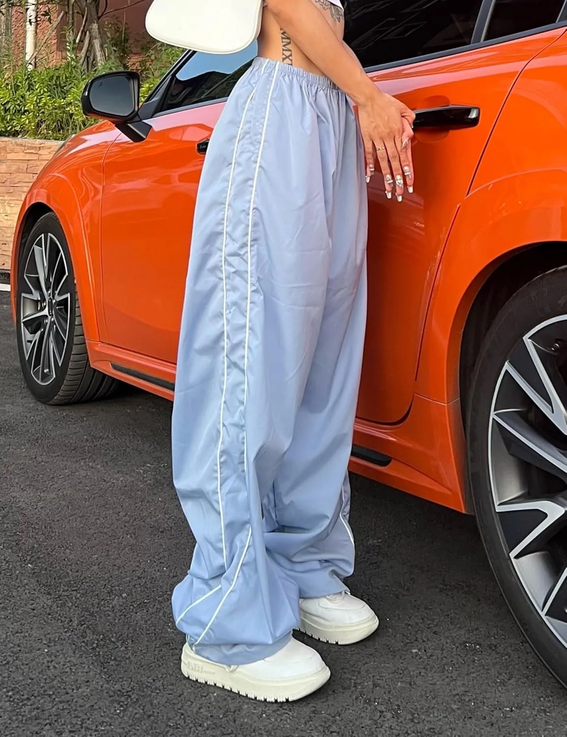 Womens Parachute Pants Y2k Baggy Wide Leg Track Pants Elastic Waist Jogger Sweatpants Hiking Pants Trousers 