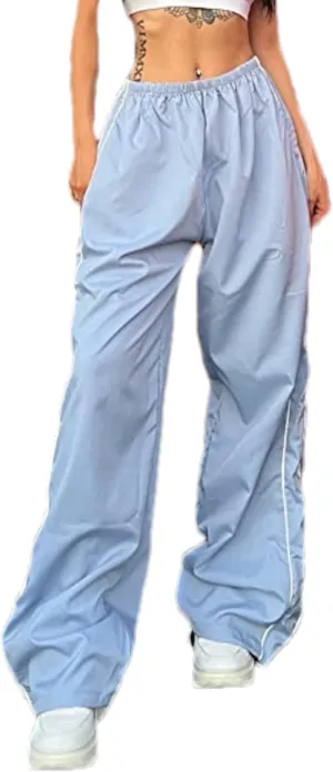 Womens Parachute Pants Y2k Baggy Wide Leg Track Pants Elastic Waist Jogger Sweatpants Hiking Pants Trousers 