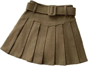 Women's Pleated Mini Skirt  Students Corduroy Solid Color Vintage Slim Fit All-Match Lightweight Golf Skirt