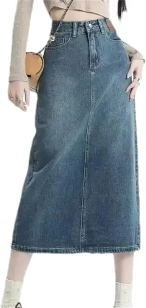 Women's Plus-Size Denim Skirt  Summer Medium-Length High-Waisted Slimming A-Line Dress Casual Work Skirt