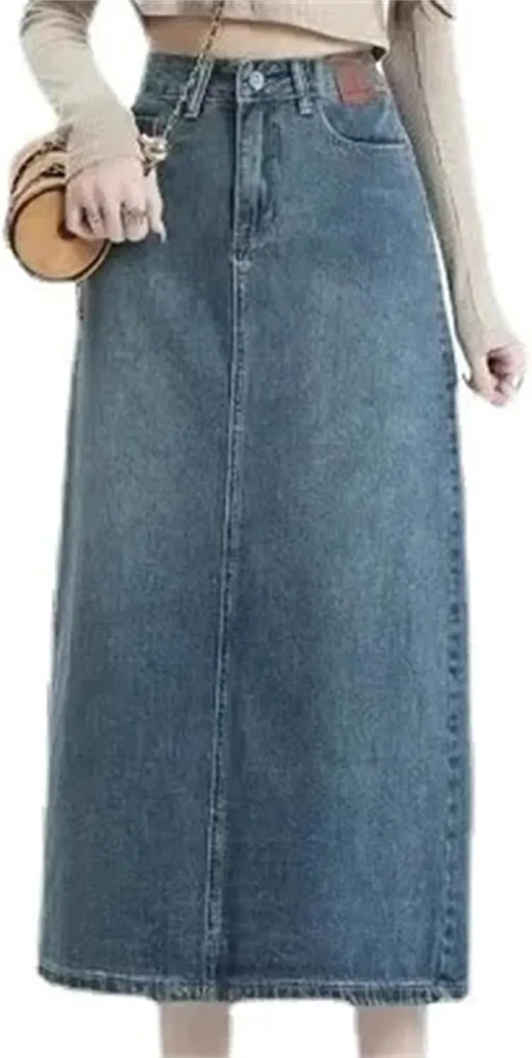 Women's Plus-Size Denim Skirt  Summer Medium-Length High-Waisted Slimming A-Line Dress Casual Work Skirt