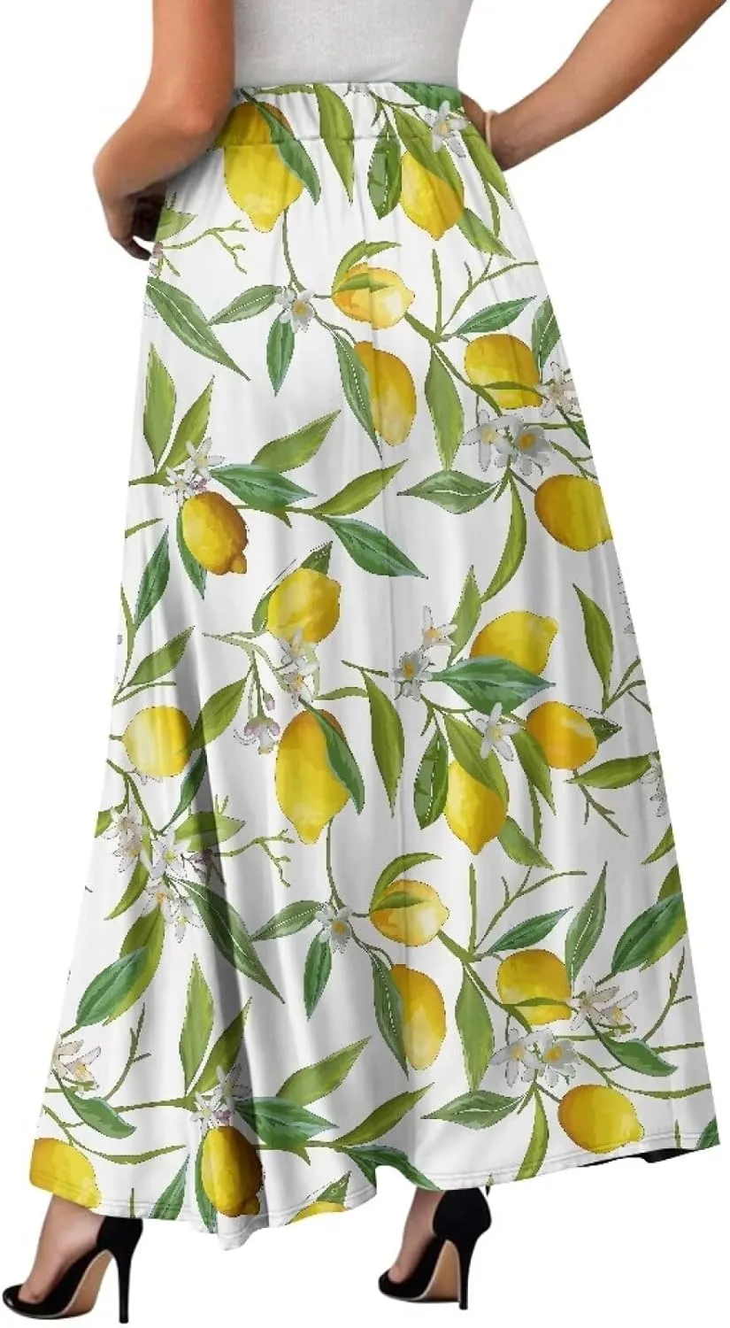 Women's Plus Size Skirts with Pockets Soft Flowy High Waist Pleated Midi A-Line Maxi Skirt for Party Beach S-2XL