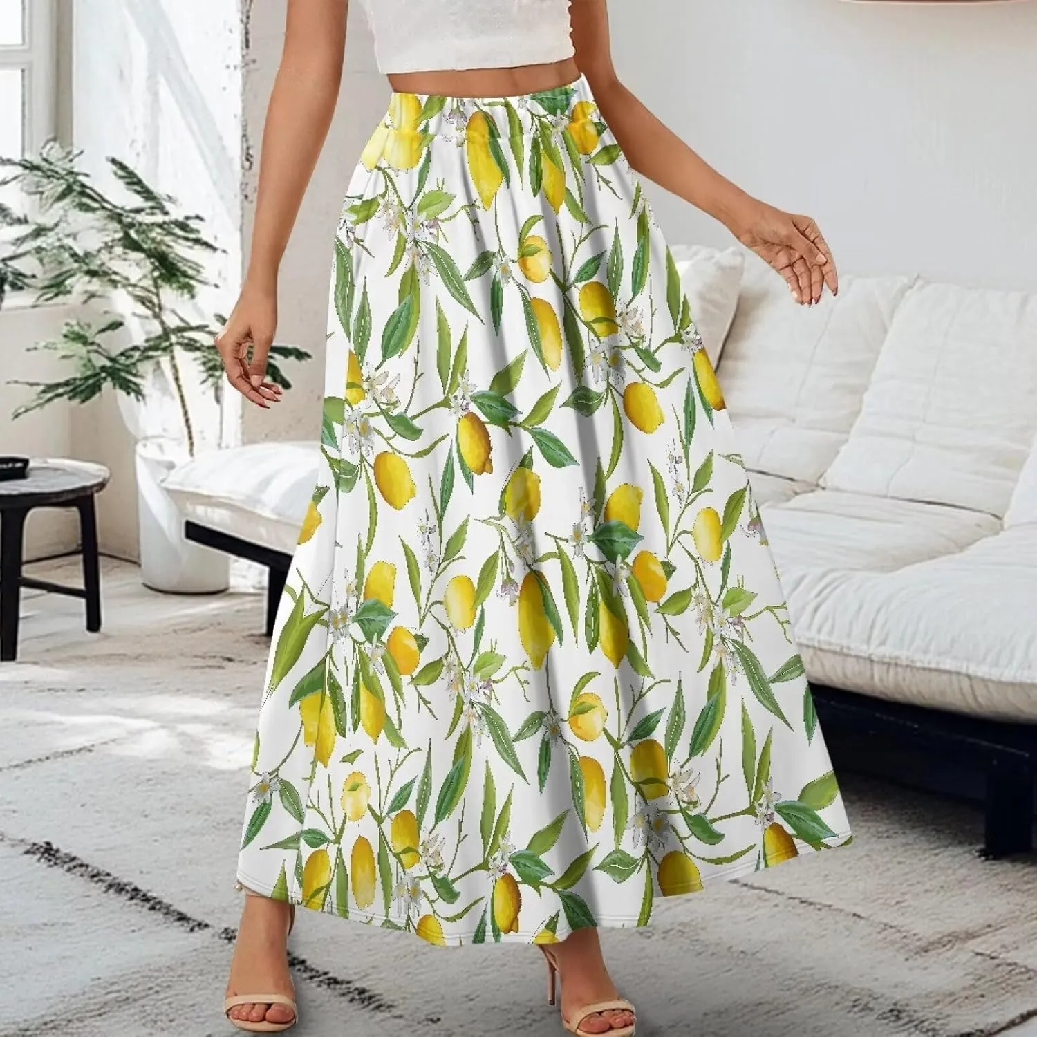 Women's Plus Size Skirts with Pockets Soft Flowy High Waist Pleated Midi A-Line Maxi Skirt for Party Beach S-2XL