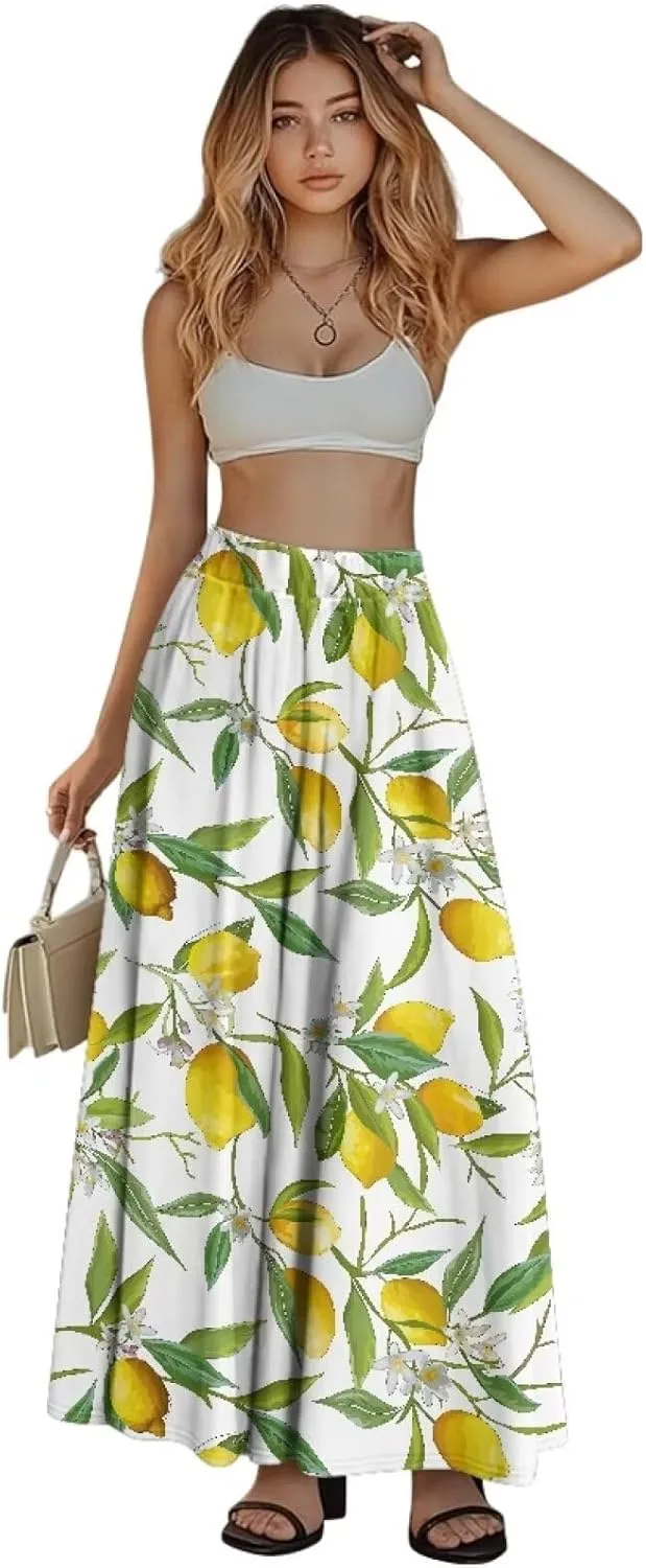 Women's Plus Size Skirts with Pockets Soft Flowy High Waist Pleated Midi A-Line Maxi Skirt for Party Beach S-2XL