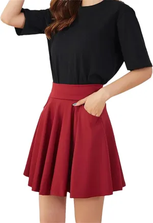 Women's Pocket Shorts Flared Skirt Casual Mini Skater Solid Color Loose Pleated Skirts