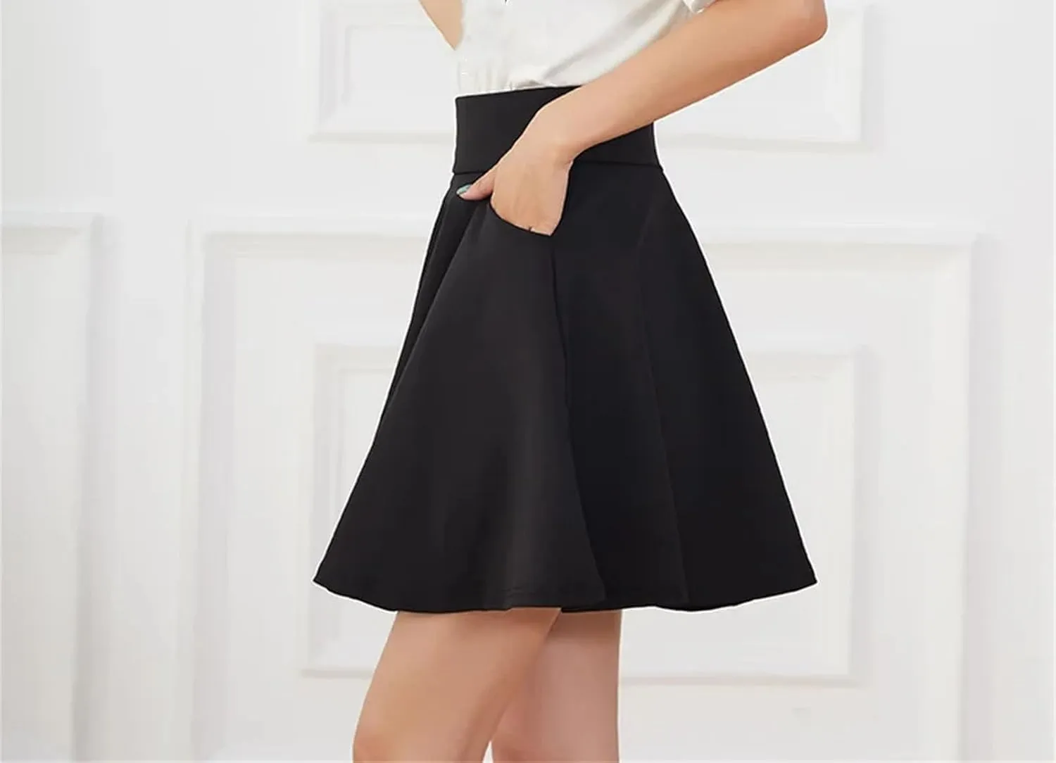 Women's Pocket Shorts Flared Skirt Casual Mini Skater Solid Color Loose Pleated Skirts