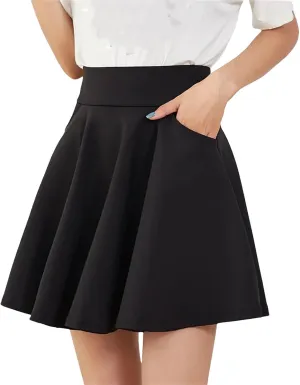 Women's Pocket Shorts Flared Skirt Casual Mini Skater Solid Color Loose Pleated Skirts