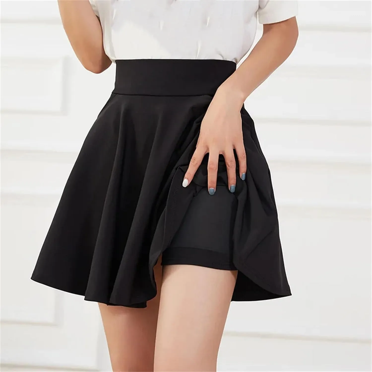 Women's Pocket Shorts Flared Skirt Casual Mini Skater Solid Color Loose Pleated Skirts