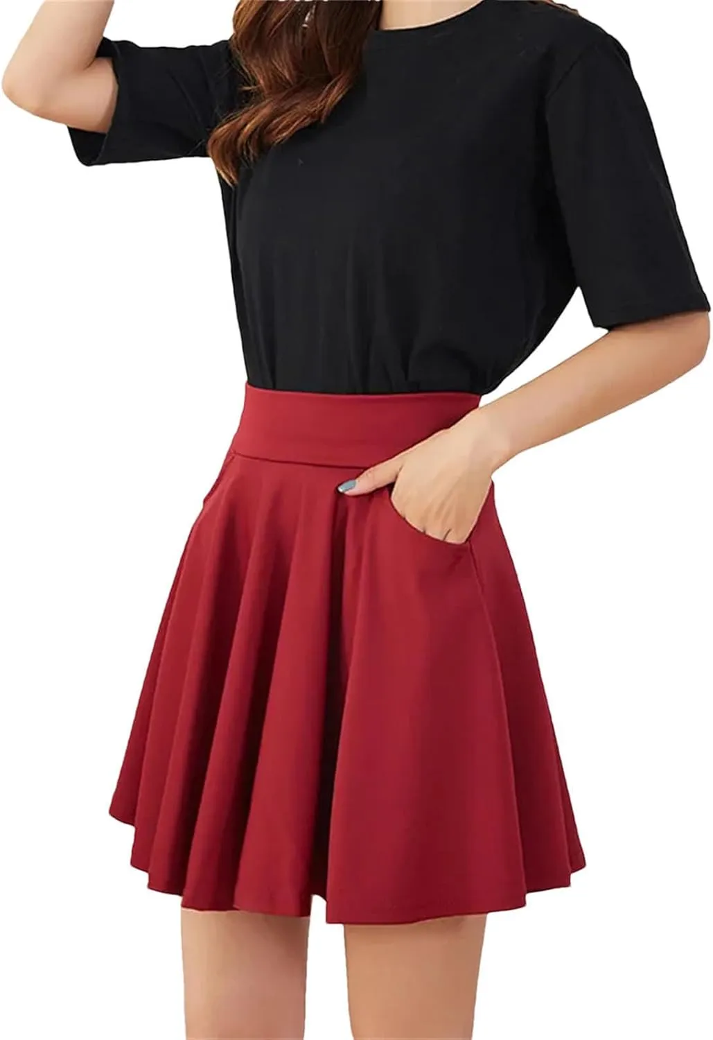 Women's Pocket Shorts Flared Skirt Casual Mini Skater Solid Color Loose Pleated Skirts