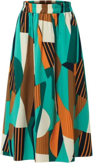 Women's Pocket Skirt Elastic Waist Spring Summer and Autumn Printed Casual High Waist Skirt