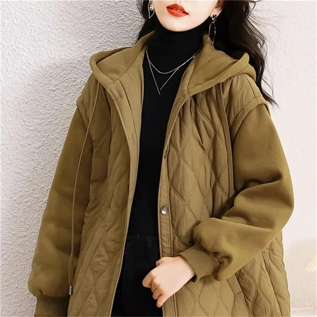Women's Puffer Jacket Cotton-Padded Jacket Hooded Loose Thick Quilted Cotton-Padded Coat With Pockets