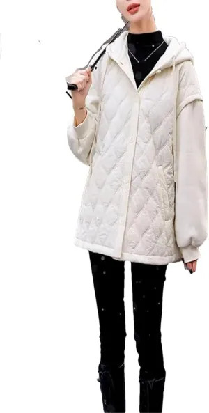 Women's Puffer Jacket Cotton-Padded Jacket Hooded Loose Thick Quilted Cotton-Padded Coat With Pockets