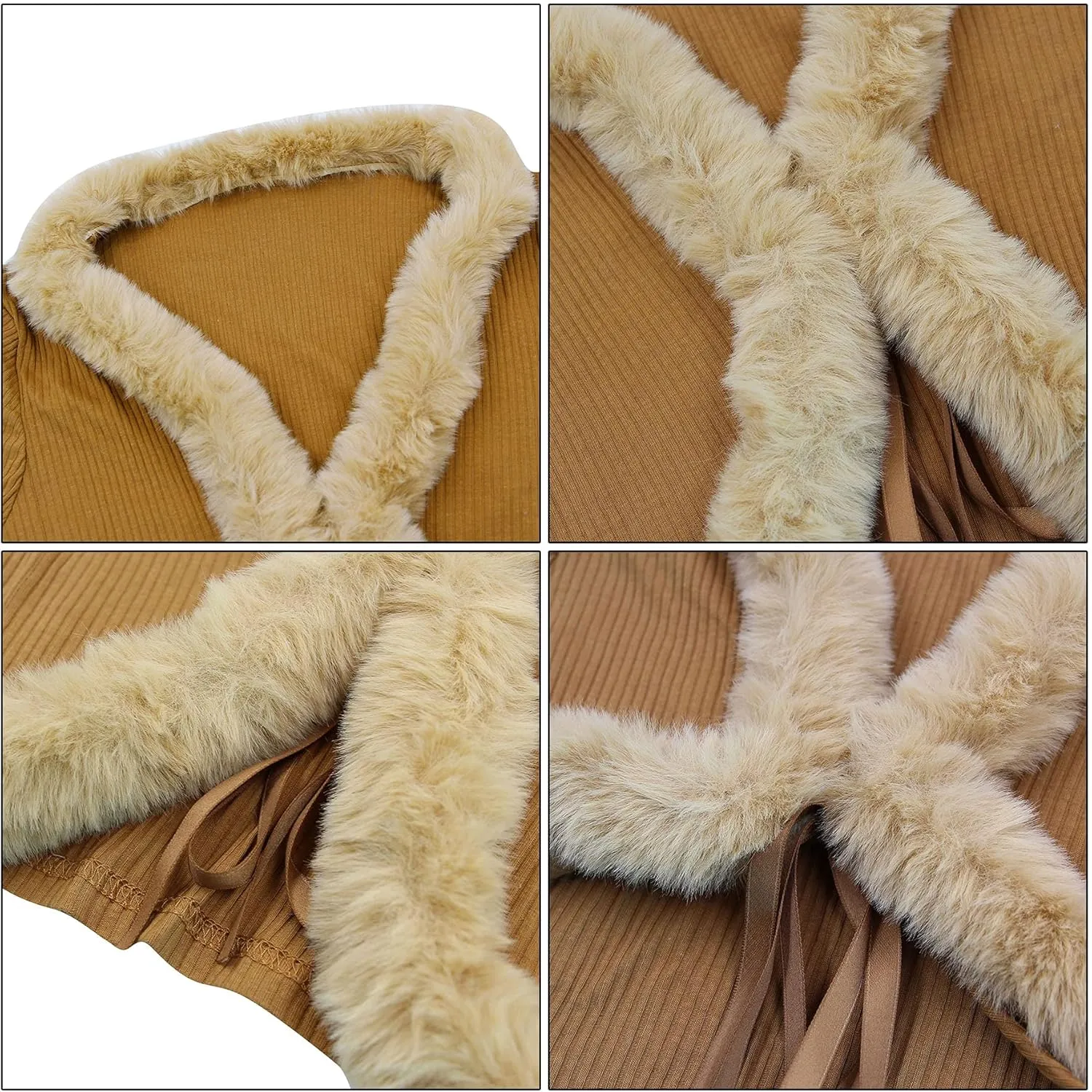 Women's Sexy Feather Trim Blouse Tops Long Sleeve Tie-up Cardigan Faux Fur Crop Top Rave Festival Outfits