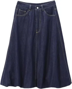 Women's Slim Fit Skirt  Cotton Casual Denim Stretch High-Waisted Button Up with Pockets