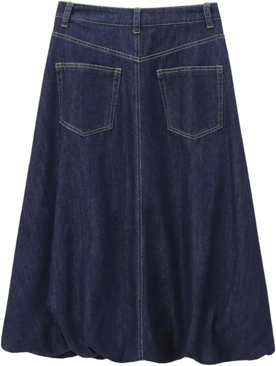 Women's Slim Fit Skirt  Cotton Casual Denim Stretch High-Waisted Button Up with Pockets