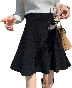 Women's Solid Elastic High Waist Slim Knittd A-Line Pleated Skirt Spring Winter All Matching Sweater Skirt