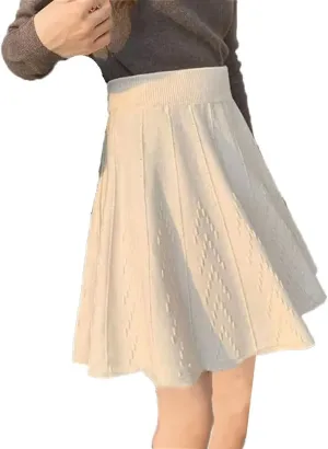 Women's Solid Elastic High Waist Slim Knittd A-Line Pleated Skirt Spring Winter All Matching Sweater Skirt