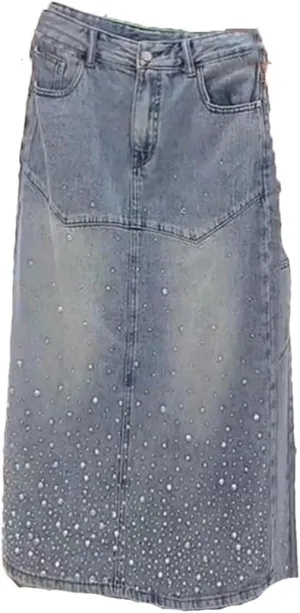 Womens Spring High-Waisted Fashion Open Fork Denim Skirt Casual Straight Half Skirt