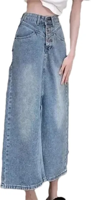 Women's Spring Summer High-Waisted Slimming Denim Skirt  Casual Medium-Length Slit Half-Length Dress Denim Skirts
