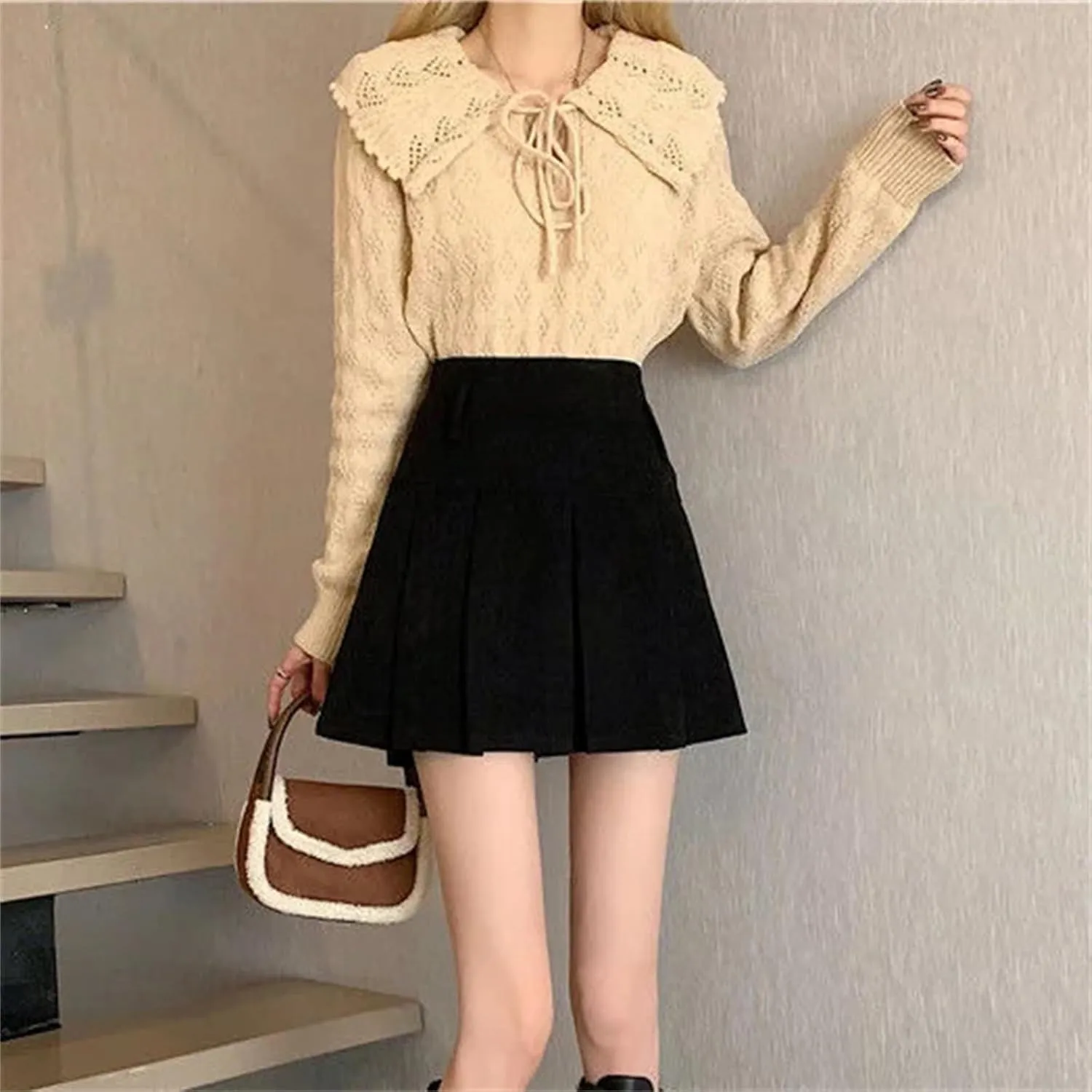 Women's Spring Summer Pleated Skirt  High Waist Corduroy Slim Fit Retro Mini School Girl Golf Skirt