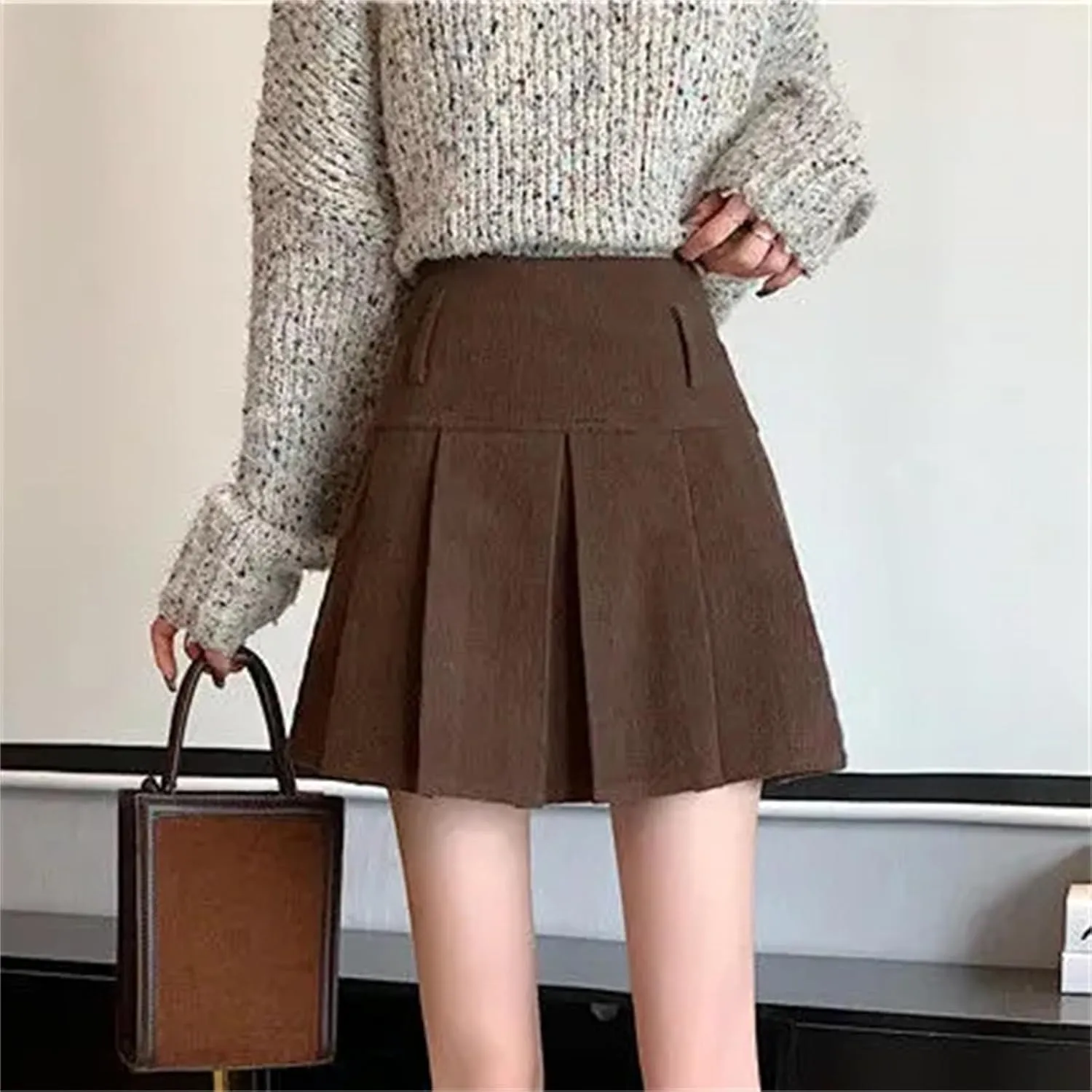 Women's Spring Summer Pleated Skirt  High Waist Corduroy Slim Fit Retro Mini School Girl Golf Skirt