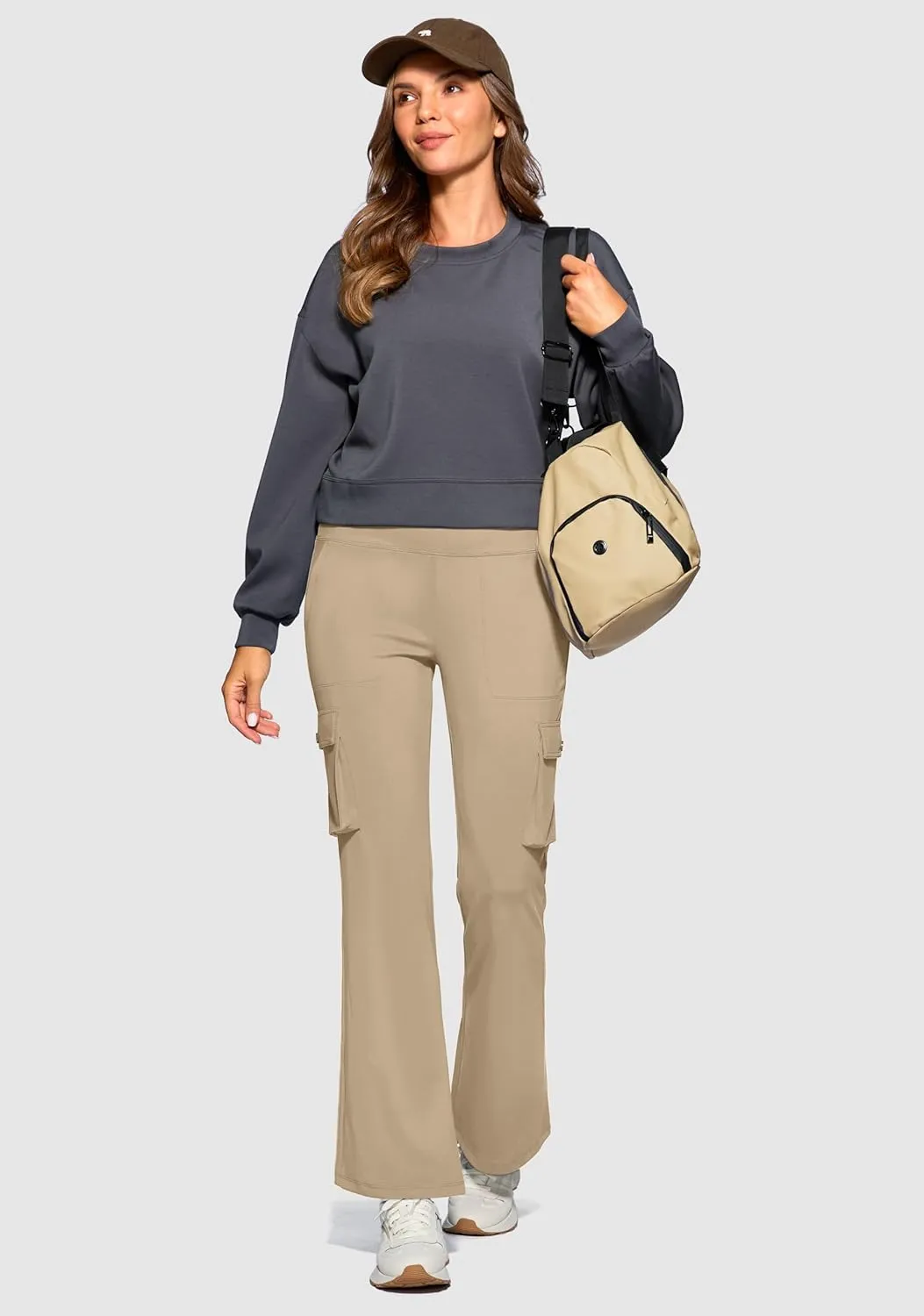 Women's Stretchy Cargo Pants 6 Pockets High Waist Bootcut Flare Leggings for Casual, Work, Travel, Athletic