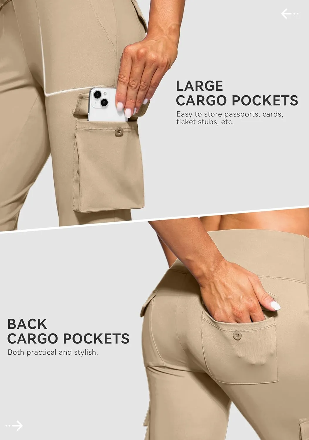 Women's Stretchy Cargo Pants 6 Pockets High Waist Bootcut Flare Leggings for Casual, Work, Travel, Athletic
