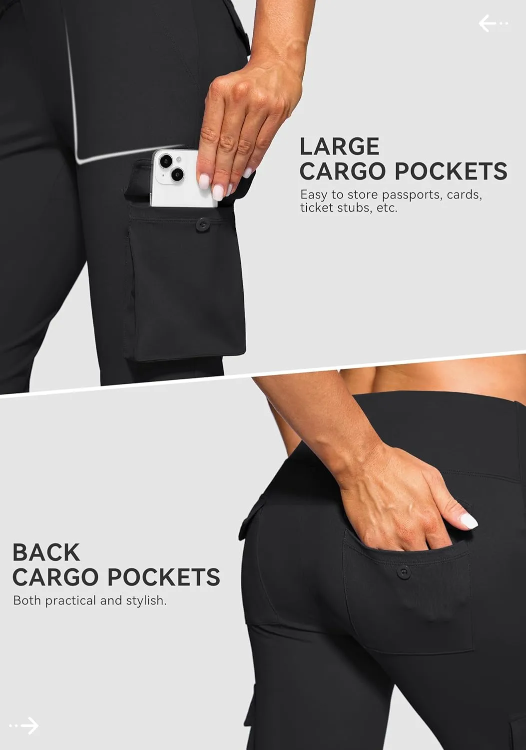 Women's Stretchy Cargo Pants 6 Pockets High Waist Bootcut Flare Leggings for Casual, Work, Travel, Athletic