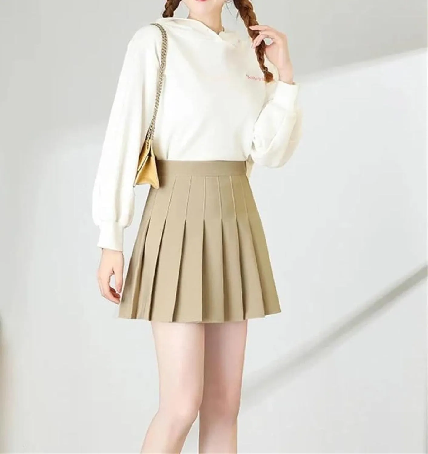 Women's Summer Fashion A-Line Mini Skirts Solid Color Casual Pleated Skirts Holiday Beach Skirt