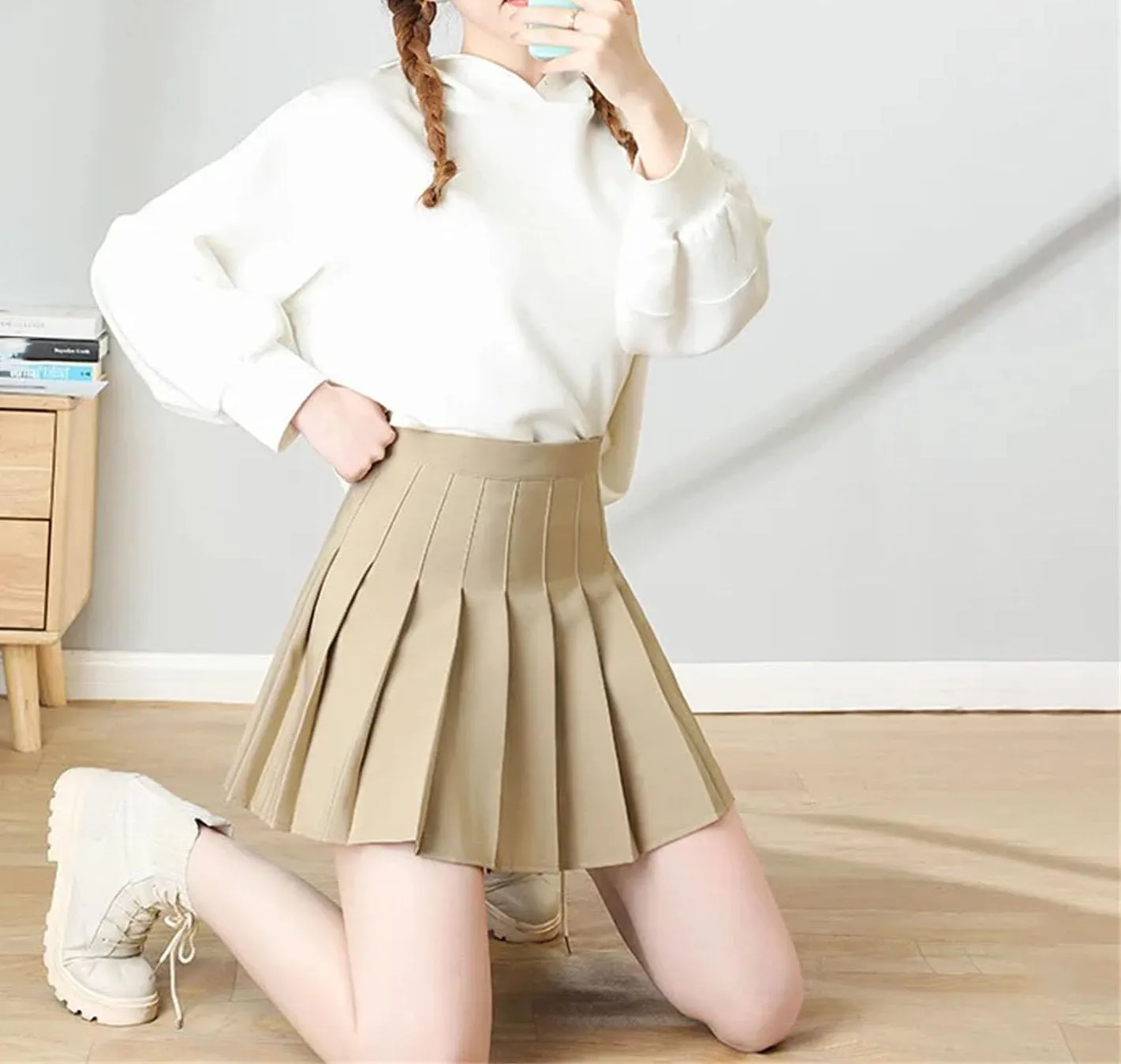 Women's Summer Fashion A-Line Mini Skirts Solid Color Casual Pleated Skirts Holiday Beach Skirt