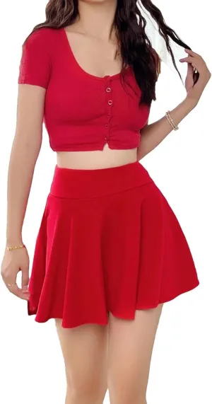 Women's Summer Fashion Mini Elastic Pleated Skirt Solid Color Loose Casual Skirt Bodycon Party Skirts