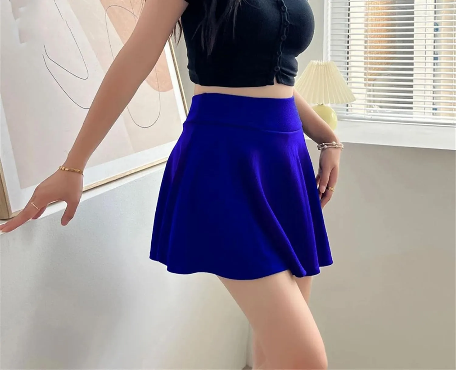 Women's Summer Fashion Mini Elastic Pleated Skirt Solid Color Loose Casual Skirt Bodycon Party Skirts